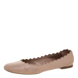Pre Owned Chloe Pink Leather Lauren Scalloped Ballet Flats Size 40 