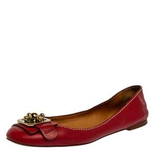 Pre Owned Chloe Red Leather Ballet Flats Size 39