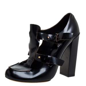 Pre Owned Chloe Black Leather Buckle Block Heel Pumps Size 39