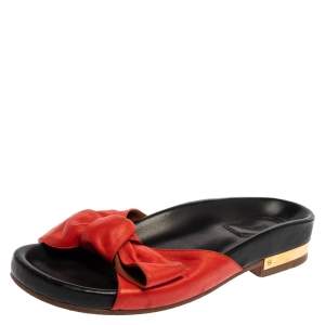Pre Owned Chloe Red Leather Emily Knotted Bow Detail Slide Flats Size 39