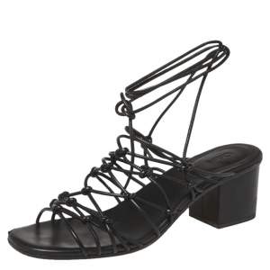 Pre Owned Chloe Black Leather Jamie Knot Ankle Wrap Sandals Size 39