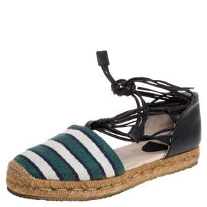 Pre Owned Chloe Multicolor Fabric and Leather Ankle Wrap Flat Espadrilles Size 36