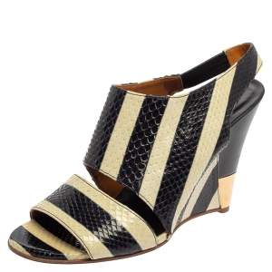  Chloe Cream/Black Striped Python Ayers Wedge Slingback Sandals Size 39
