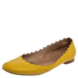 Pre Owned Chloe Yellow Leather Lauren Scalloped Ballet Flats Size 39
