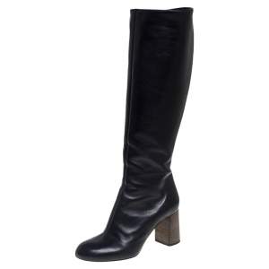Pre Owned Chloe Black Leather Knee High Boots Size 35