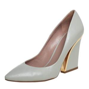 Pre Owned Chloe Grey Leather Block Heel Pumps Size 39.5