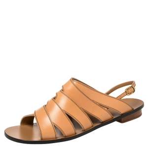 Pre Owned Chloe Brown Leather Strappy Slingback Flat Size 40