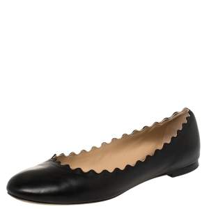 Pre Owned Chloé Black Leather Lauren Ballet Flat Size 39