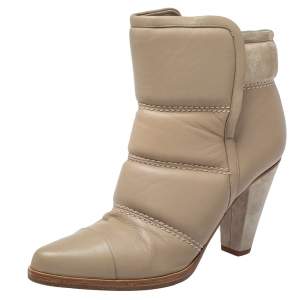 Pre Owned Chloe Beige Quilted Leather Ankle Boots Size 38.5