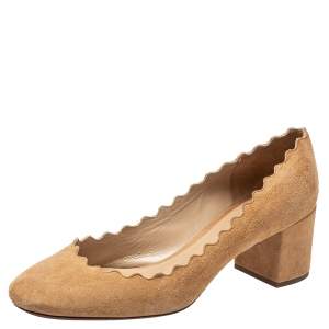 Pre Owned Chloé Beige Suede Lauren Pumps Size 36.5