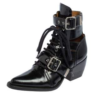 Pre Owned Chloe Black Leather Rylee Ankle Boots Size 36