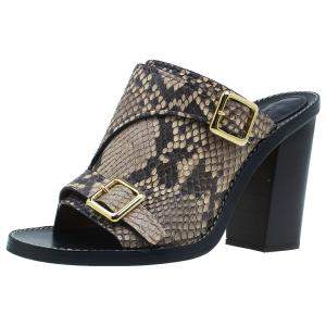 Pre Owned Chloe Brown Python Buckle Mules Size 39