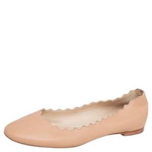 Chloe Beige Leather Lauren Scalloped Ballet Flats Size 36
