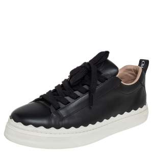 Pre Owned Chloe Black Leather Lauren Low Top Sneakers Size 38