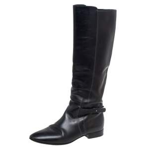 Chloe Black Leather Knee High Riding Boots Size 39.5