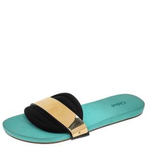 Chloé Black Fabric Metal Band Slide Flat Sandals Size 41