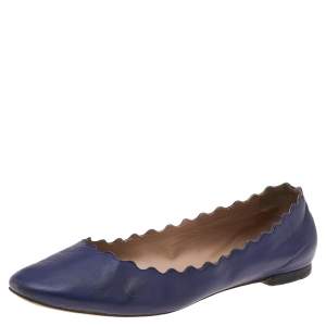 Pre Owned Chloe Blue Leather Lauren Ballet Flats Size 39