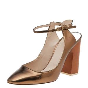 Pre Owned Chloe Bronze Leather Mary Jane Slingback Pumps Size 39