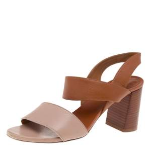 Chloe Brown/Beige leather Open Toe Slingback Sandals Size 37.5
