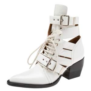 Pre Owned Chloe White Leather Rylee Cut-Out Ankle Boots Size 39