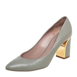 Pre Owned Chloe Grey Leather Beckie Pointed Toe Pumps Size 39.5