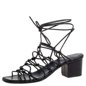 Chloe Black Leather Jamie Knot Ankle Wrap Sandals Size 38