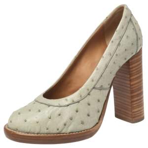 Chloe Mint Green Ostrich Leather Round-Toe Pumps Size 36