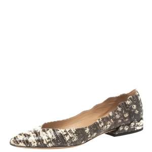 Pre Owned Chloe Two-Tone Lizard Embossed Scalloped Leather Pointed-Toe Ballet Flats Size 39
