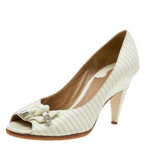 Chloe Cream Leather Peep Toe Pumps Size 37