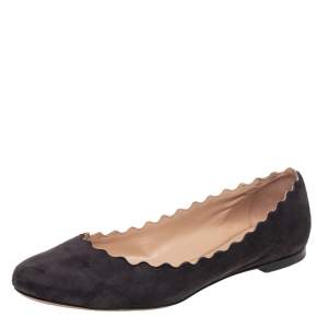 Pre Owned Chloe Black Scalloped Suede Lauren Ballet Flats Size 40