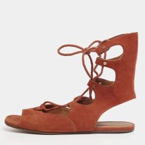 Chloe Rust Suede Gladiator Flat Sandals Size 38