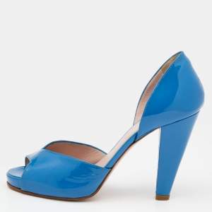 Chloe Blue Patent Leather Peep Toe D'orsay Pumps Size 36