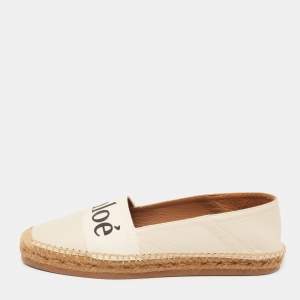 Pre Owned Chloe Off White Leather Embroidered Espadrilles Flats Size 41