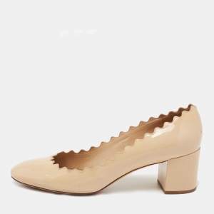 Chloe Beige Patent Leather Lauren Round Toe Pumps Size 39