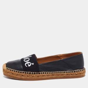 Pre Owned Chloe Black Leather Woody Flat Espadrilles Size 41