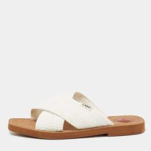 Chloe White Woody Crocheted Slides Sandals Size 40
