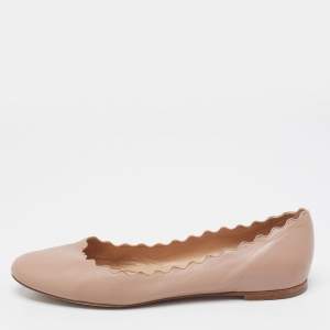 Pre Owned Chloe Dusty Pink Scalloped Leather Lauren Ballet Flats Size 38.5