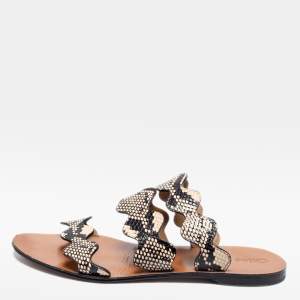 Pre Owned Chloe Two Tone Python Embossed Leather Lauren Strappy Flat Sandals Size 40