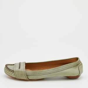Pre Owned Chloe Light Green Leather Ballet Flats Size 39.5