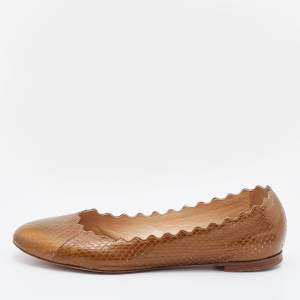 Chloe Metallic Brown Snakeskin Embossed Leather Lauren Ballet Flats Sie 37