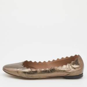 Chloe Metallic Brown Leather Lauren Scalloped Ballet Flats Size 37
