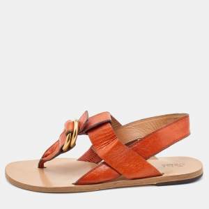 Chloe Orange Leather Thong Strap Sandals Size 39