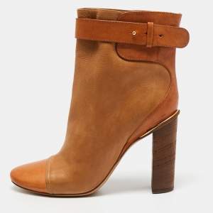 Chloè Brown Leather Ankle Length Boots Size 37