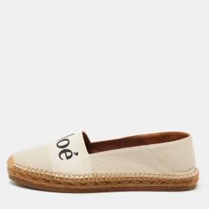 Pre Owned Chloe Off White Leather Embroidered Espadrilles Flats Size 41
