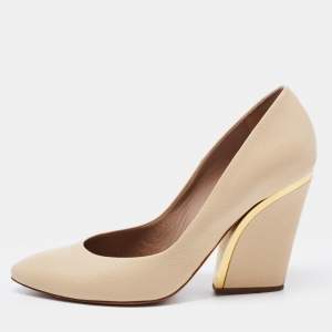 Pre Owned Chloe Beige Leather Beckie Pumps Size 38