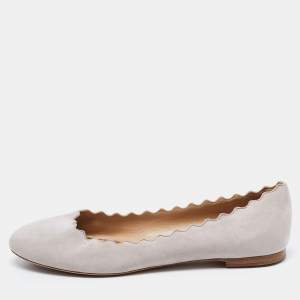 Pre Owned Chloe Grey Suede Scalloped Ballet Flats Size 38.5