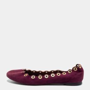 Pre Owned Chloe Purple Scalloped Suede Grommet Ballet Flats Size 39