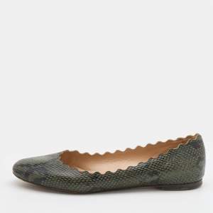 Chloe Green/Black Python Embossed Leather Lauren Scallop Ballet Flats Size 40