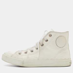 Pre Owned Chloe Off White Leather High Top Sneakers Size 37