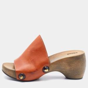 Chloe Brown Leather Peep Toe Clogs Size 36